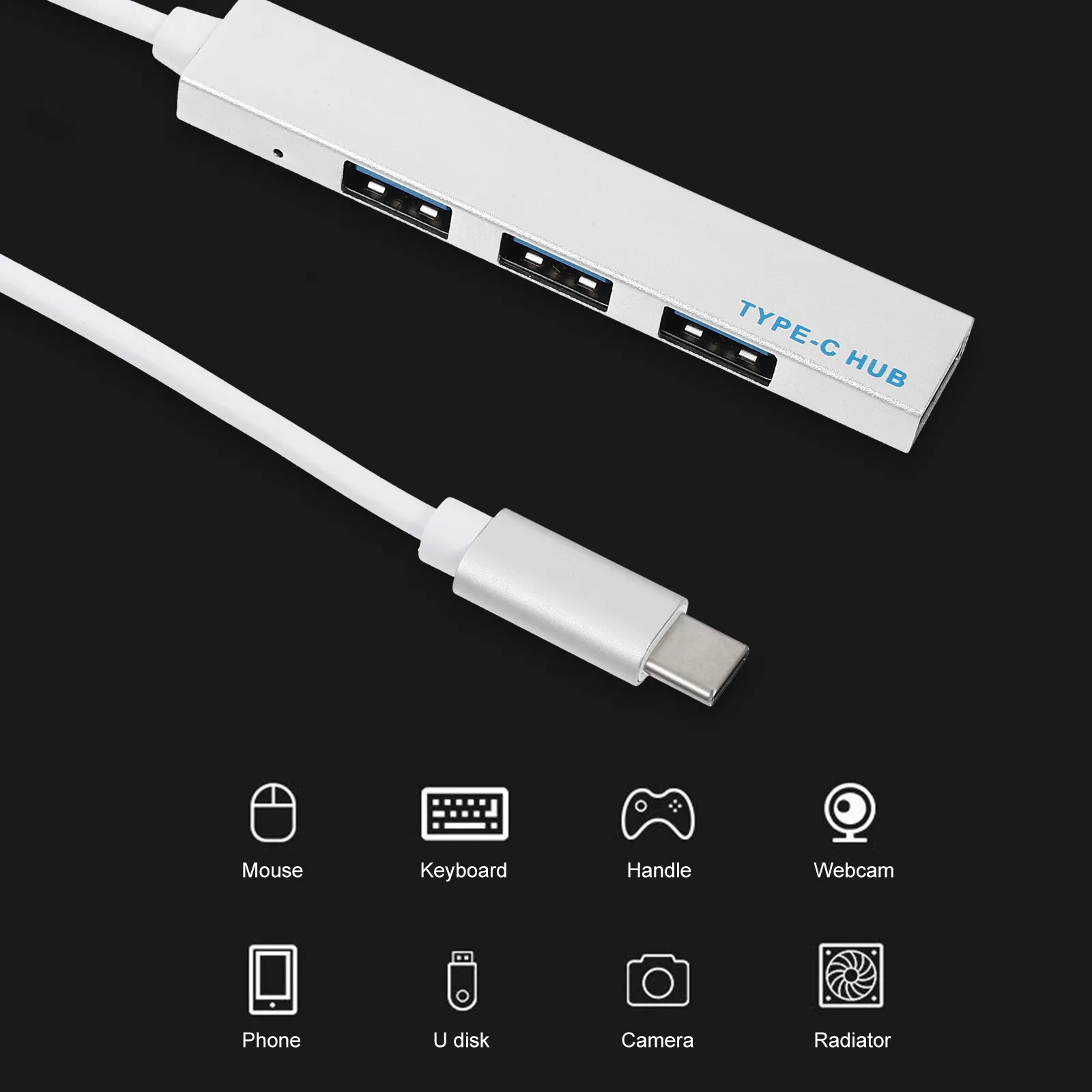 1Pcs Type-C USB Hub Aluminum Alloy 4 Ports High-Speed Data Transfer Multi-Port Expansion Adapter for Laptop Office Portable