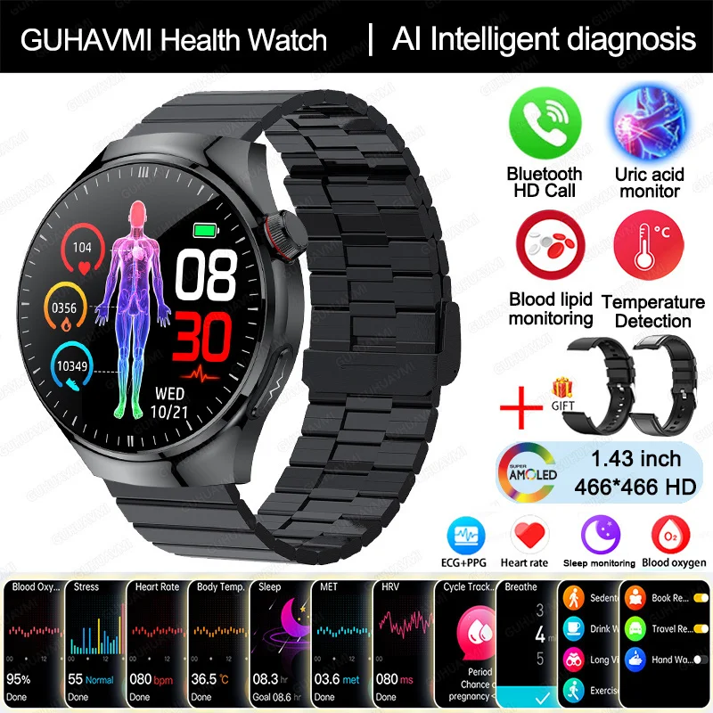2025 Nieuwe slimme horloge van verpleegkwaliteit Bloedzuurstof Bloedlipide Urinezuur ECG + PPG Lichaamstemperatuur Bluetooth Oproep Gezondheid Smartwatch