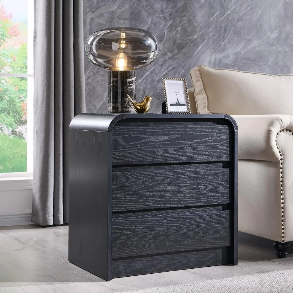 

25" Tall Modern Nightstand with Charging Station, 23.6'' Wide Wood Bedside Table w/3 Storage Drawers, Small Dresser, Customized
