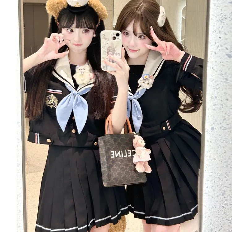 2025 New Japanese JK Uniform Suit Sailor Pleated Skirt Cute College Style Long Sleeves Short Sleeves Summer School uniform woman