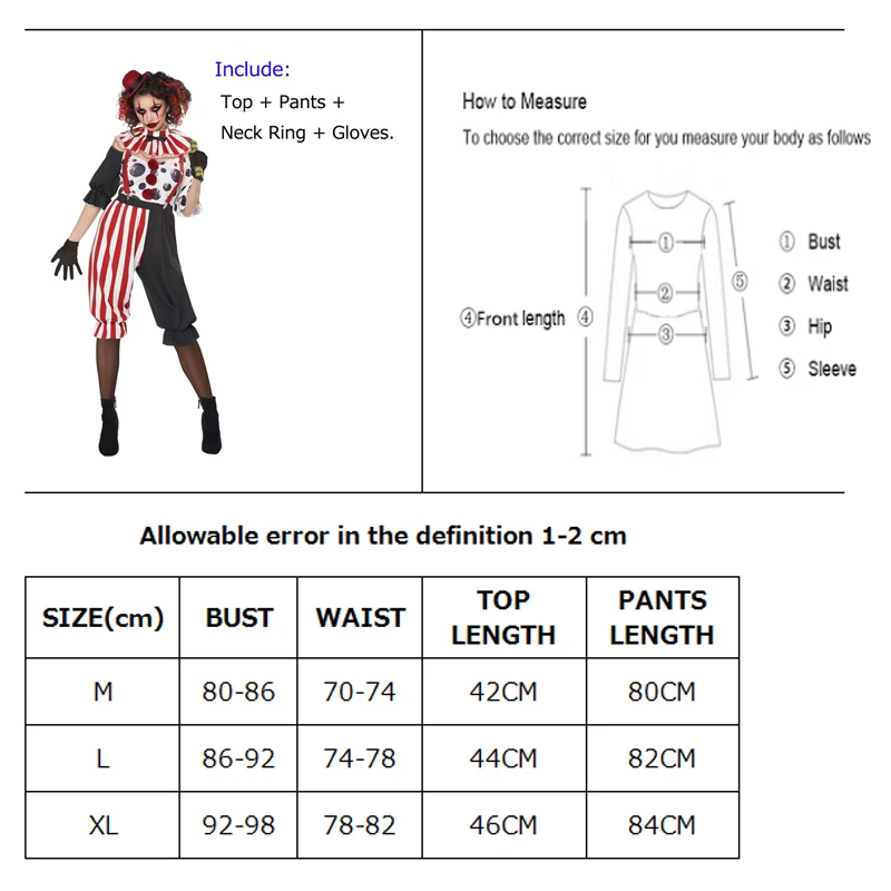 Carnival Halloween Lady Zombie Clown Costume Crazy Evil Pennywise Jester Playsuit Cosplay Fancy Party Dress