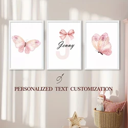 Baby Custom Name Butterfly Posters Personalized Pink Girls Room Decorative Canvas painting Nuesery Kids Bedroom Wall Art Decor