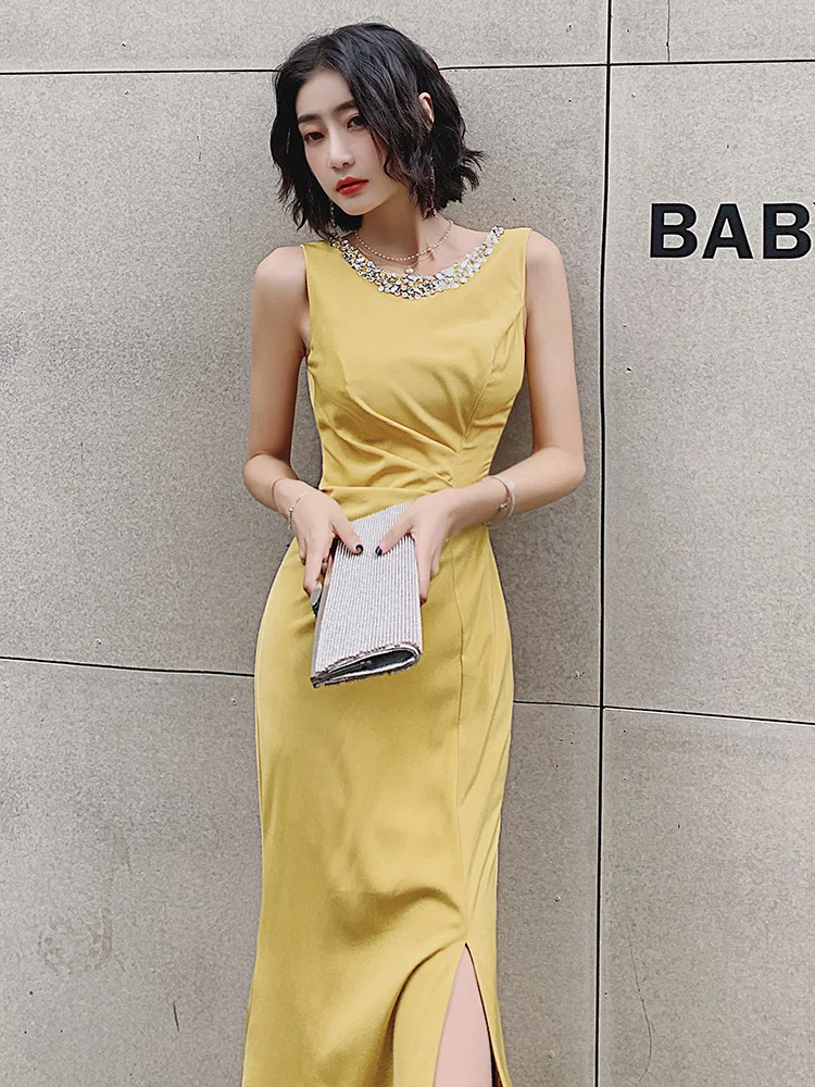 

Yellow Evening Gown Women's High-End Sensation Lady Ele Absolutely Beautiful Lightweight Luxury Small ence Banquet Ye...
