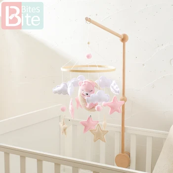 Baby Mobile for Crib Decor Wooden Rattle Toys for Baby Nursery Mobiles Pink Bear Felt Cartoon Bed Bell Crib Mobile Arm Baby Toys