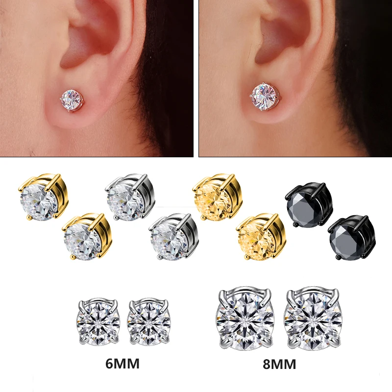 Magnetic Non-Piercing Ear Clip Fake Ear Hoops for Men and Women, Stainless Steel Clip on Earrings 6/8mm