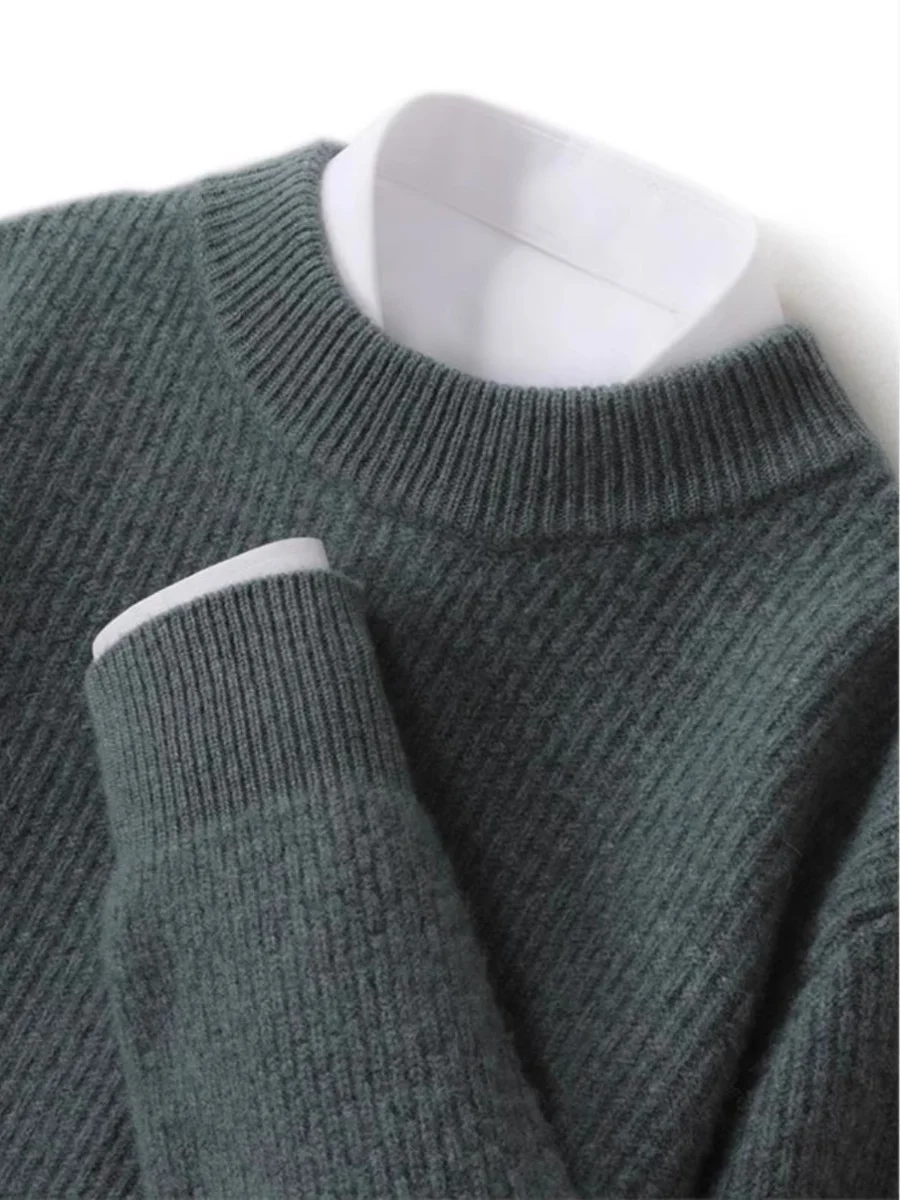 

Новый мужской свитер премиум-класса из 100% чистой шерсти с высоким воротником, вязаный, свободного кроя, повседневный, модный городской стиль