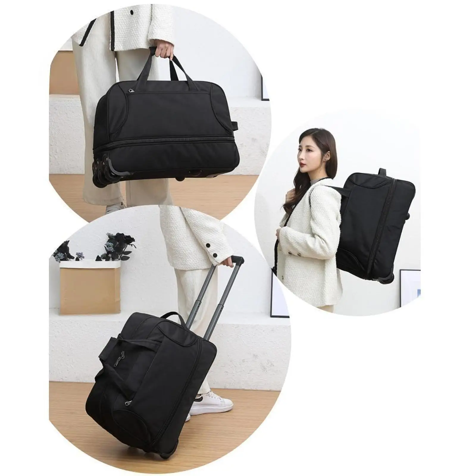 

Rolling Duffel Bag Telescoping Handle for Women Men Heavy Duty Trolley Bag for Business Trip Sports Picnic Traveling Beach