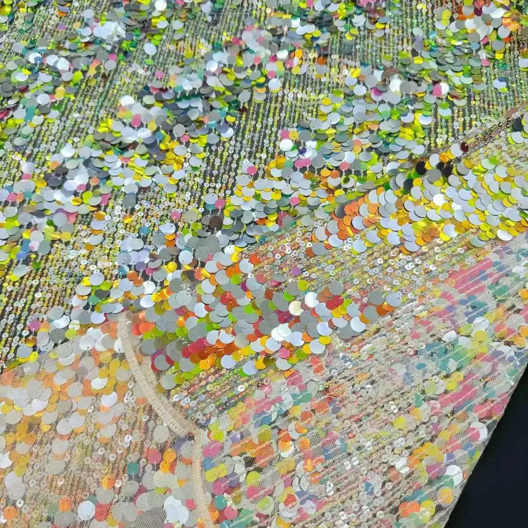 جودة عالية ملونة الترتر التطريز الفرنسية تول صافي الدانتيل ، النسيج الأفريقي ، خياطة فساتين الحفلات ، حفلات الزفاف ، الموضة #5