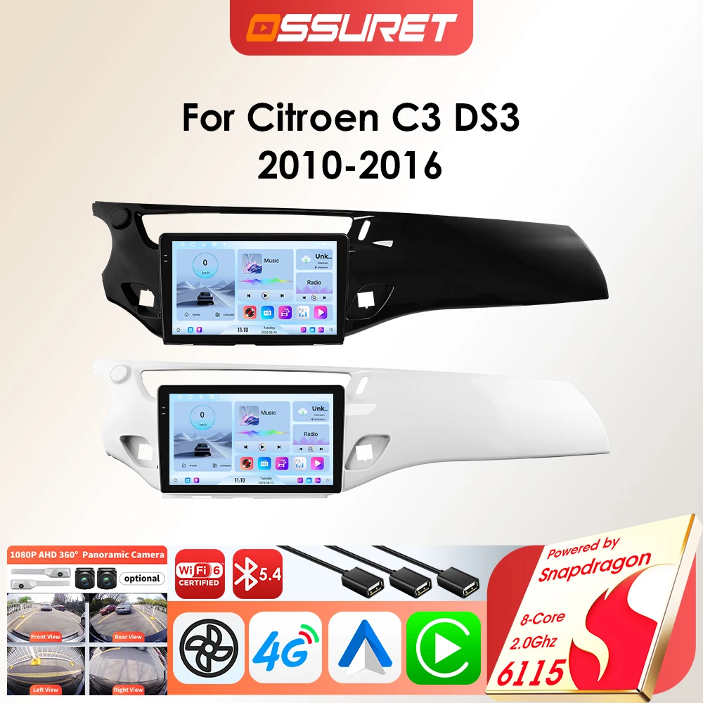 OSSURET Android Auto Audio Multimediale per Citroen C3 DS3 2010 -2016 Autoradio Lettore GPS Wireless Carplay di Snapdragon 6115
