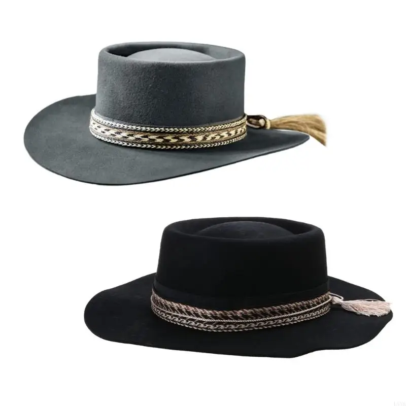 

L5YA Classical Fedoras Hat Wool Wide Brimmed Western Cowboy Hat for Trilby