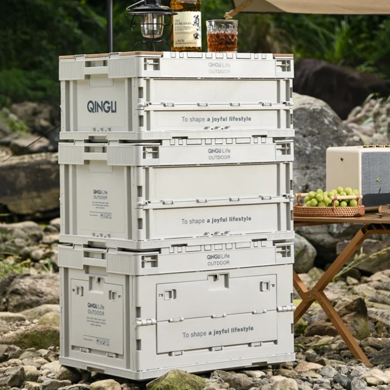 

Ящик для хранения в кемпинге, складной контейнер для улицы, с деревянной крышкой, складной футляр для хранения, с ручкой, контейнер, штабелируемый