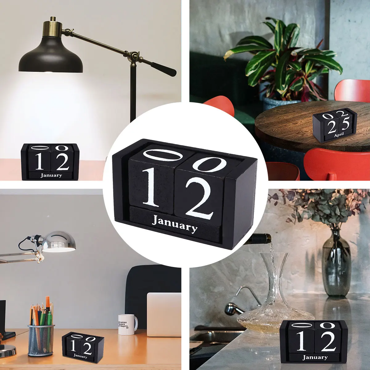 

Wooden Perpetual Calendar Vintage Block Month Date Display Decor Whiteboard Desktop Office
