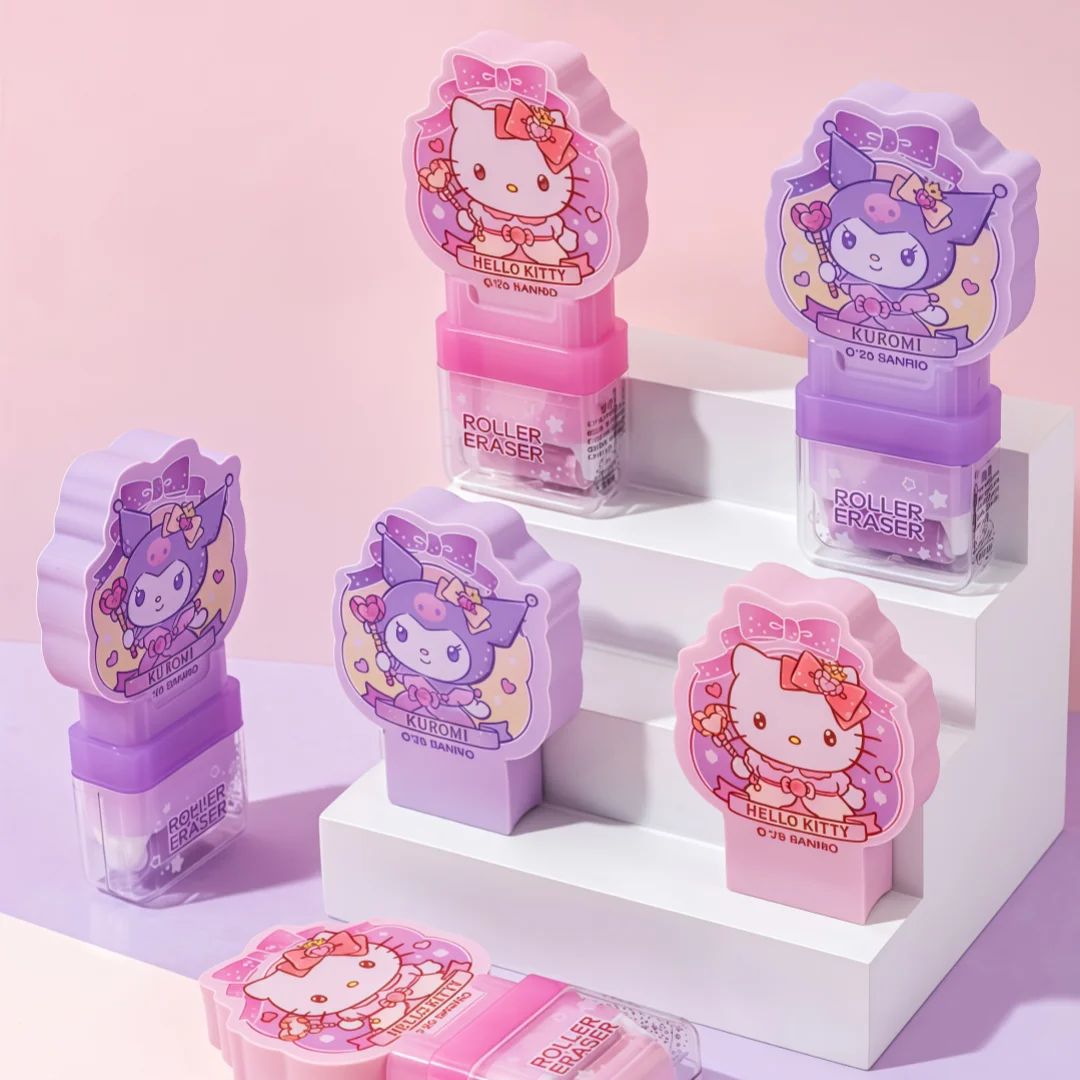 Authentic Sanrio Roller Eraser Kuromi Hello Kitty Cartoon Low-Residue Eraser for Elementary School Students Pencil Eraser Stationery Prizes