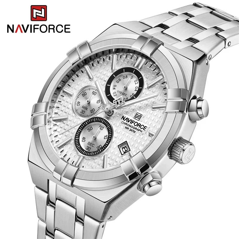 NAVIFORCE Original Classics Quartz Wristwatches Stainless Steel  Men\'s Watches Waterproof Luminous Chronograph Clock 2024 Trend