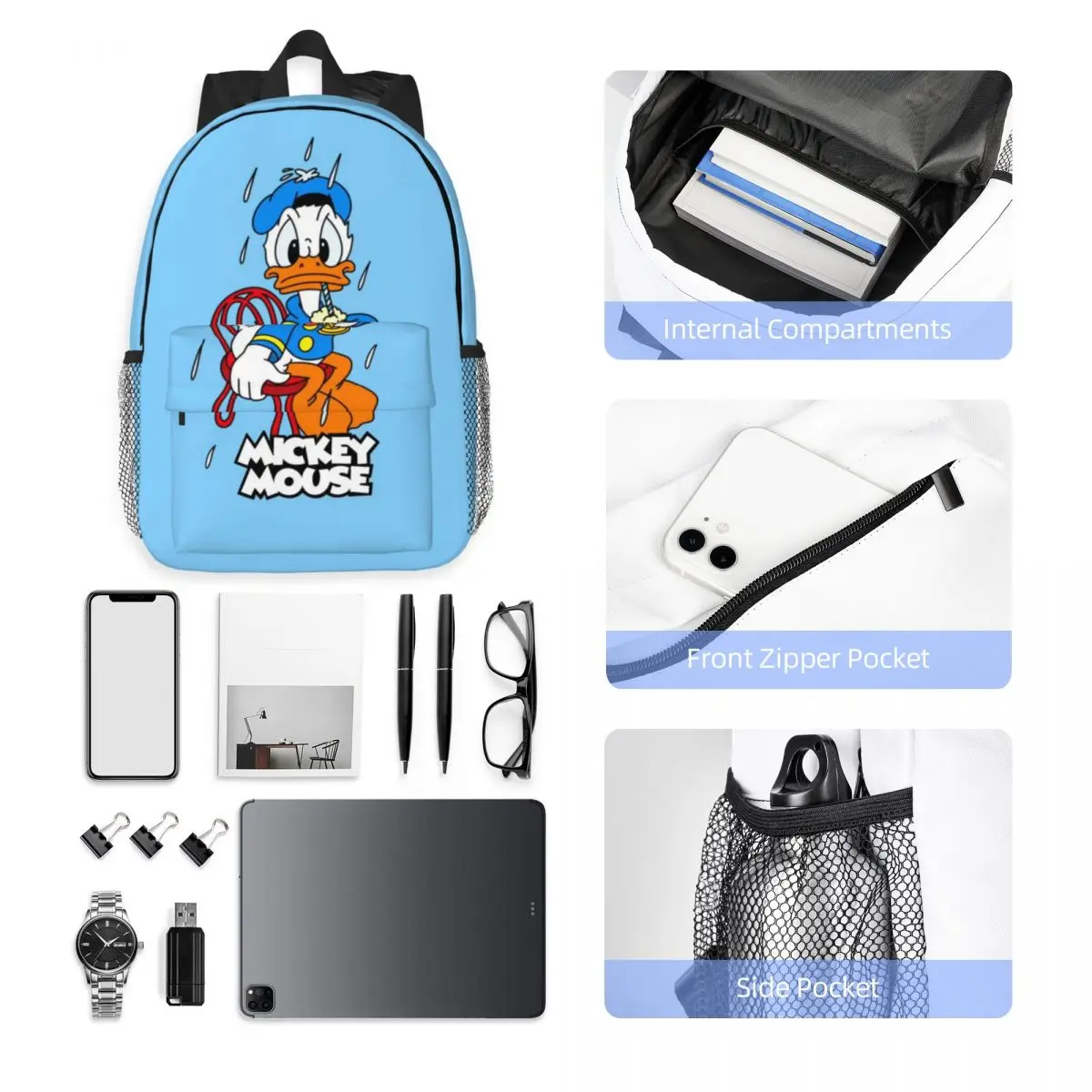 Mochila durável Donald Duck de 15 polegadas – Design leve e ergonômico para conforto e conveniência