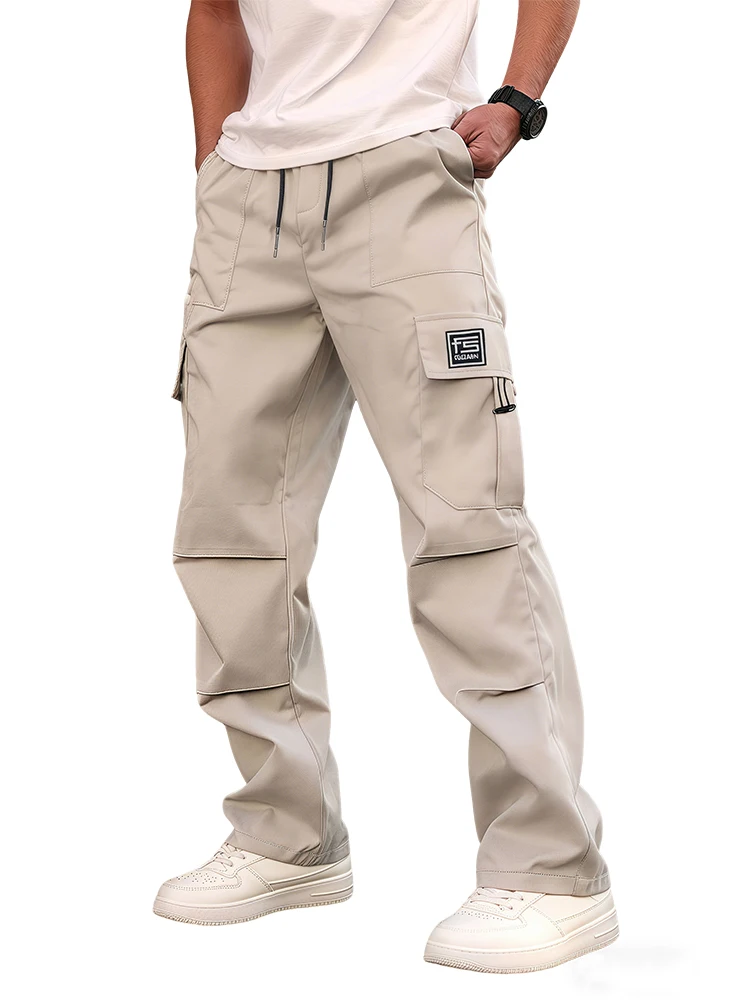 

Men's Casual Pants Spring Fashion Trend Multi-pocket Cargo Trousers Loose Long Pants With Drawstring Elastic Waist Men Clothes