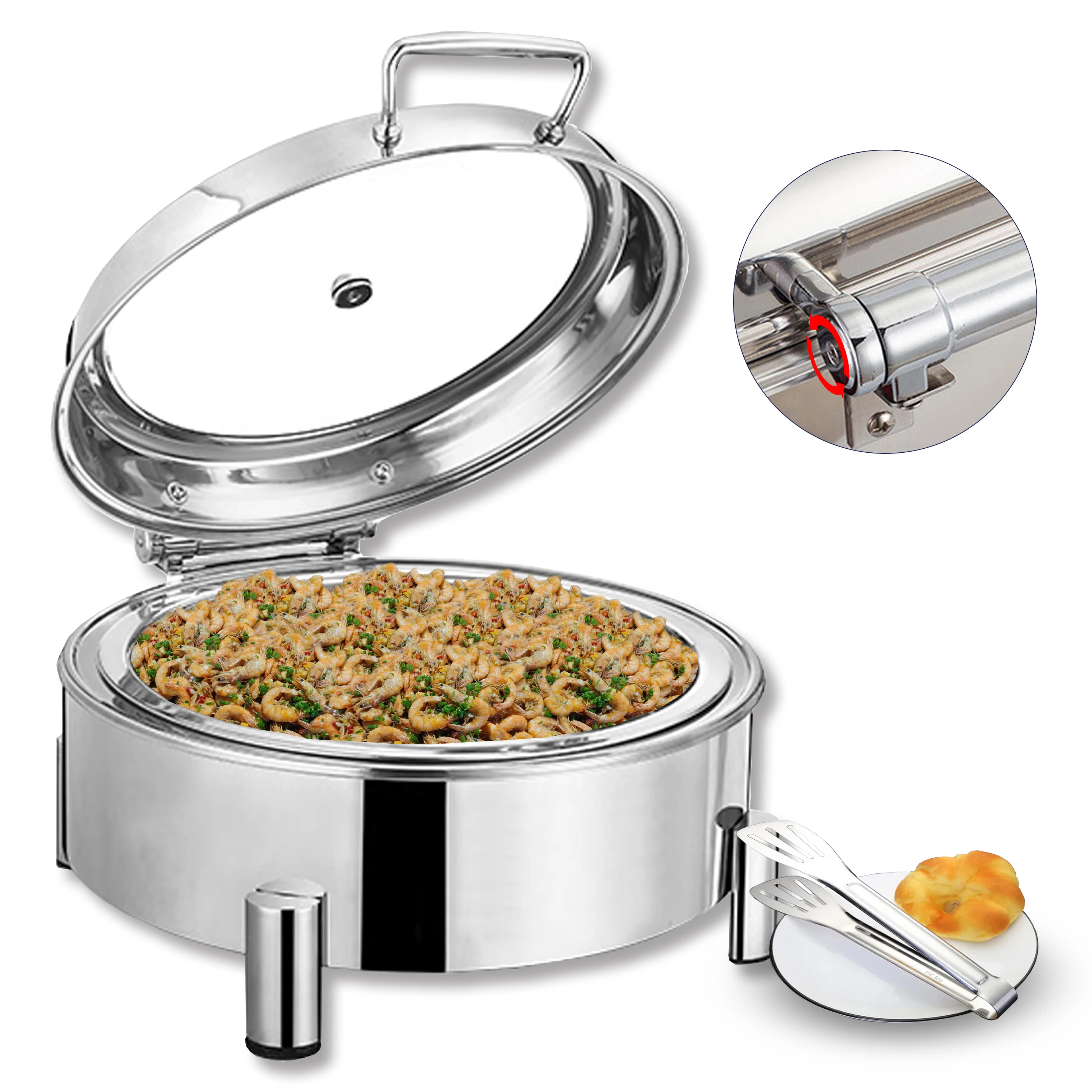 

Роскошный круглый набор горячих кастрюль из нержавеющей стали 6 л, современный электрический подогреватель еды для общественного питания в отеле, прочный