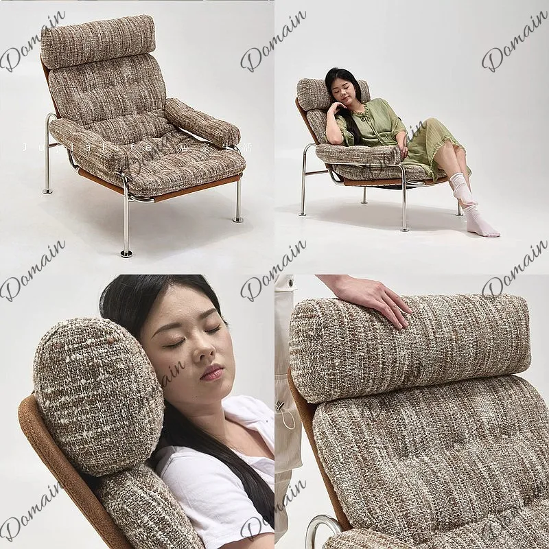 Italian Light Luxury Single Sofa Chair Metal Frame Lounge Chair Designer Recliner Leisure Armchair