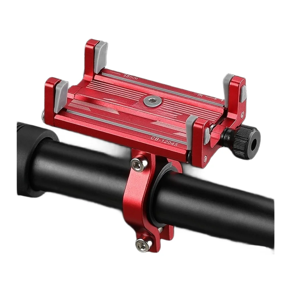 Aluminum Alloy Bike Phone Mount With 4-Claw Lock 360° Rotation Handlebar Holder For 22.2-31.8mm Bars Anti-Slip Silicone