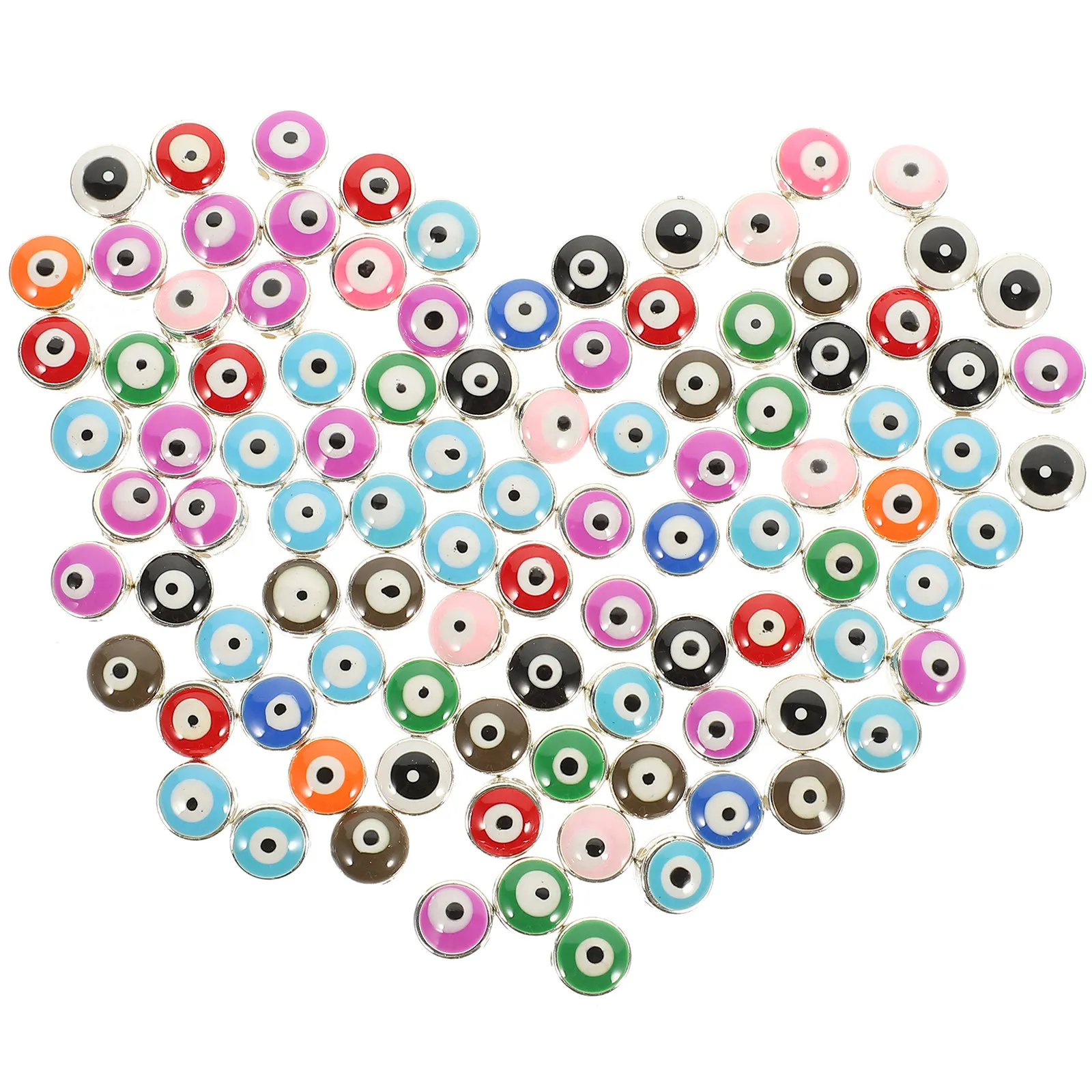 

100Pcs Silver Rimmed Evil Eye Beads Resin Loose Beads for DIY Jewelry Crafting Bracelet Necklace Decoration Handmade Spacers