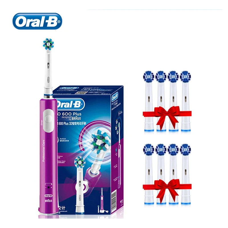 Oral B Electric Toothbrush Pro600 Plus Sonic 3D Clean Teeth Tooth Brush Oral Hygiene Rechargeable Brush with 8 Extra Brush Heads