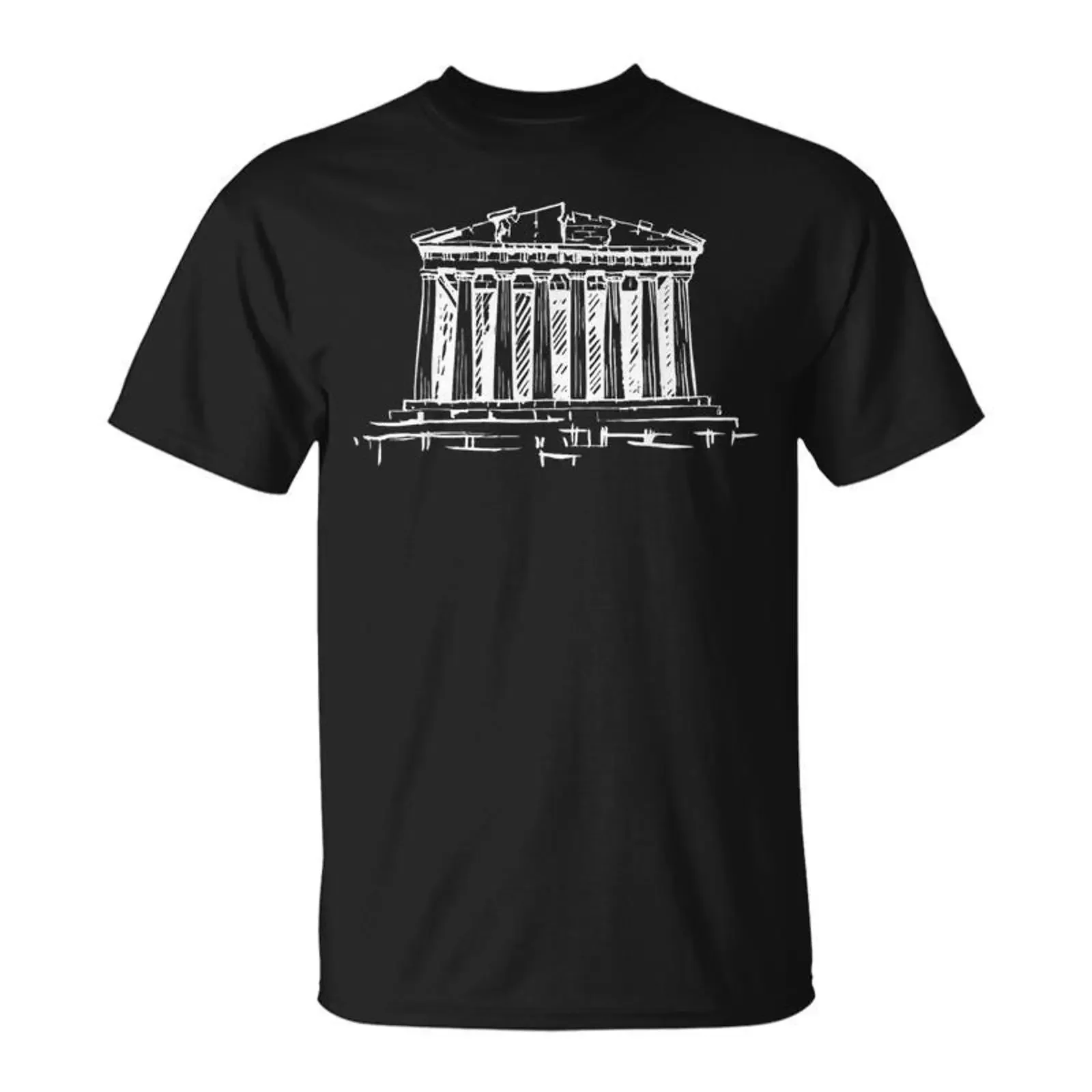 Parthenon Acropolis Of Athens Greece Famous Sights Drawing T Shirt Monsterry vintage Washed Unisex Top For Everyday Wear