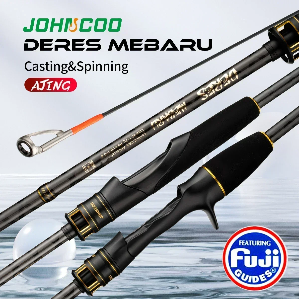 Ajing-caña de pescar de fundición giratoria, accesorio para pesca en roca con anillos Fuji, Mebaru, 1-7g, 2,28 m