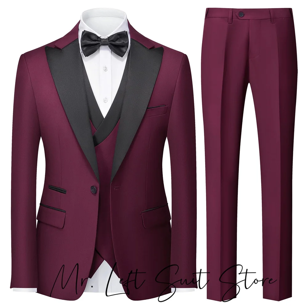 

Men 3 Pieces Set Slim Fit Fashion Luxury Tailor-made Suits For Men Formal Wedding Best Man Groom Tuxedo(jacket+Vest+Pants)