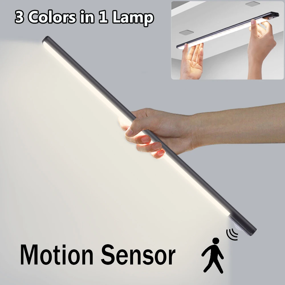 

20/30/40/60cm LED Motion Sensor Cabinet Light USB Recharge 3 Colours Lamp for Kitchen Wardrobe Room Magnetic Light Night Light