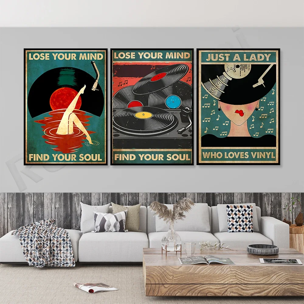 Lose your mind, find your soul poster, vinyl record music canvas printed wall art poster, gift for music lovers