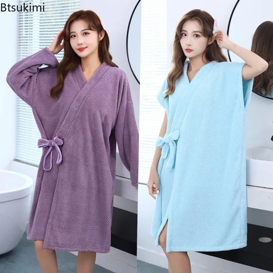 New 2026 Autumn Winter Women's Bathrobes Soft Absorbent Thickened Bath Towels for Women Home Use Hotel Bathrobe Bathskirt Ladies