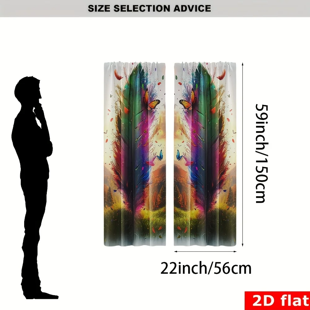 Vibrant Tropical Jungle Watercolor Curtain Pair 2pcs Aesthetic Boho Drapes for Living Room Bedroom Home Decor