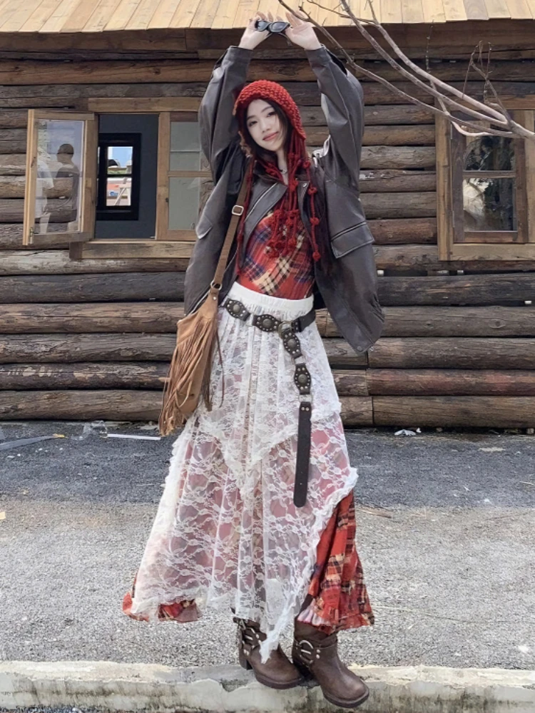 

Skirts Women Y2k Spring Summer 2025 New In Korean Fashion Harajuku Long Maxi Skirt Woman Clothing Vintage Lace Women's Skirt
