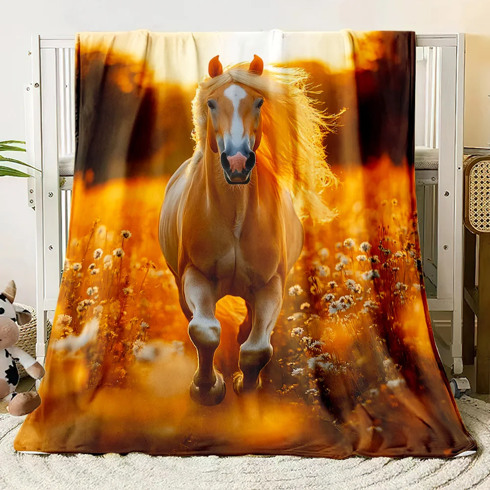 Horse Blankets. Soft and Warm Blanket Flannel Throw for Sofa, Office, Chair. Camping, Travel, Climbing Flannel Fabric Printing