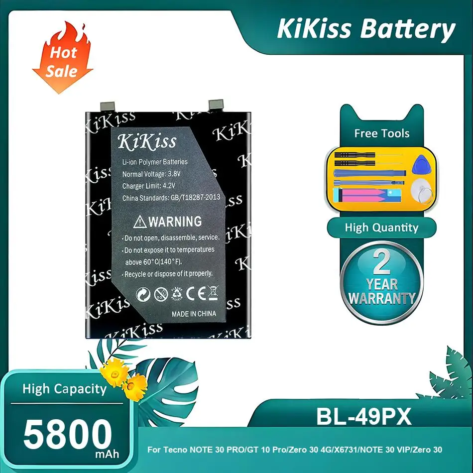 

Высокопроизводительный аккумулятор для мобильного телефона Tecno NOTE 30 PRO VIP GT 10 Pro Zero 30 4G X6731, BL-49PX, 5800 мАч