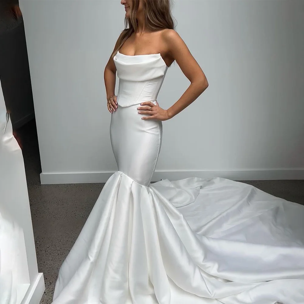 

High Quality Strapless Satin Mermiad Wedding Drsses Custom made Formal Bridal Grown 2023 Vestido De Noival