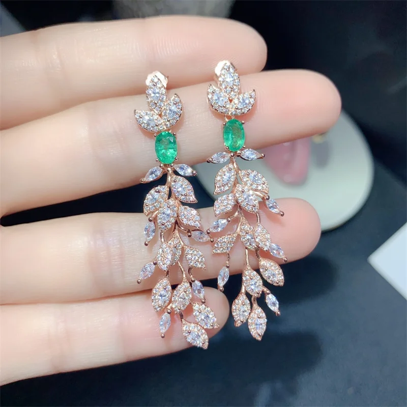 YULEM Natural Emerald 4x6mm Earrings Sterling 925 Silver Elegant Fine Jewelry for Women Lady Party Wedding Gift with Box