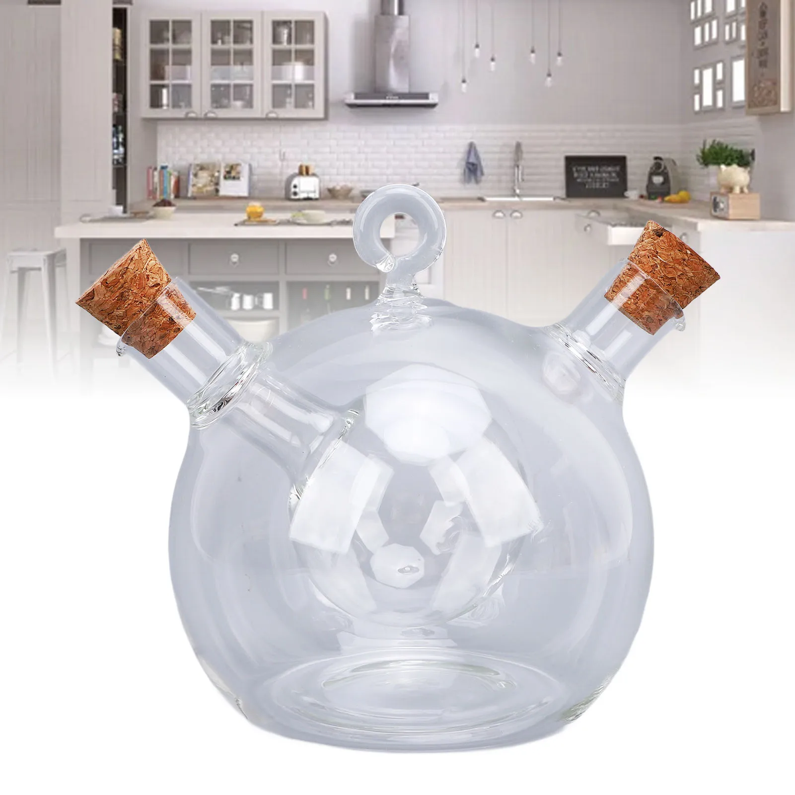 Dispensador de aceite y vinagre Vidrio a prueba de calor 2 en 1 Botella de vinagrera de aceite y vinagre Boquilla doble versador Multifuncional para cocinar