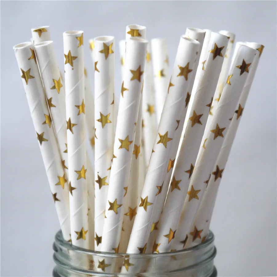 Gold Rose Gold Paper Straws Strip Dot Drinking Straw Disposable Tableware Party Supplies Wedding Birthday Party Decoration Kids