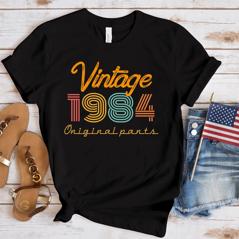 (Premium T-shirt)New Vintage 1984 Print T Shirts Women Casual Round Neck Tees Top Summer Cool Loose Short Sleeve(Fast Delivery)