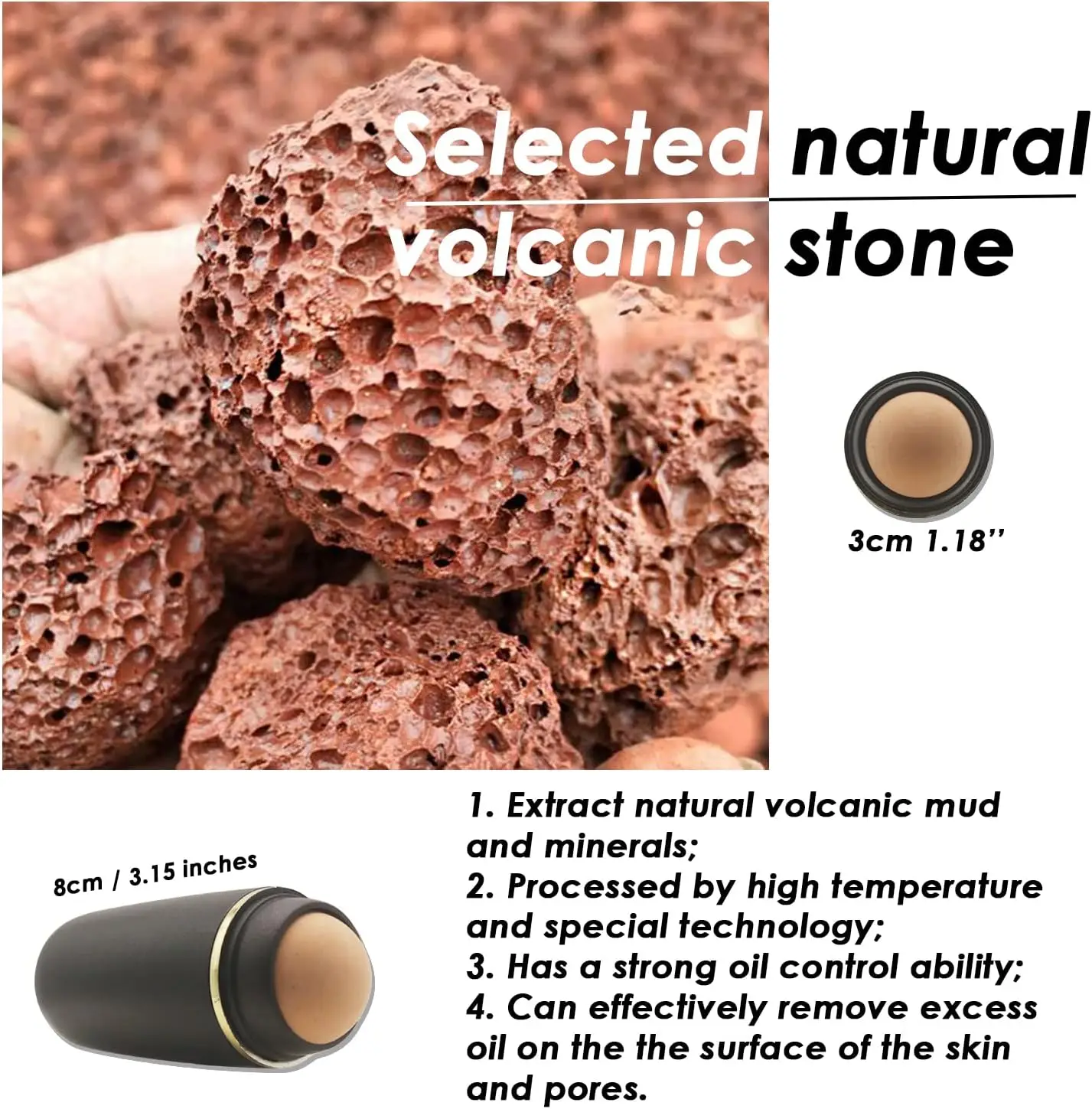 Face Oil Absorbing Roller Natural Volcanic Stone Massage Body Stick Makeup Face Skin Care Tool Facial Pores Cleaning Oil Roller