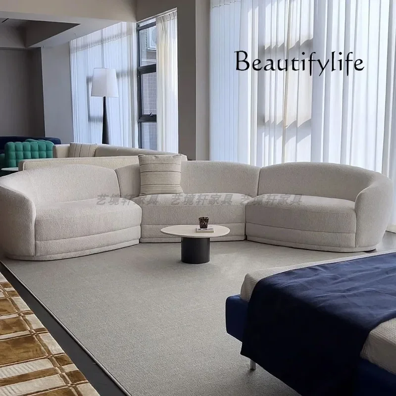 

S BJ Italian Minimalist Fabric Sofa Living Room Modern Simple Light Luxury Special-shaped Large Flat-layer Curved Sofa