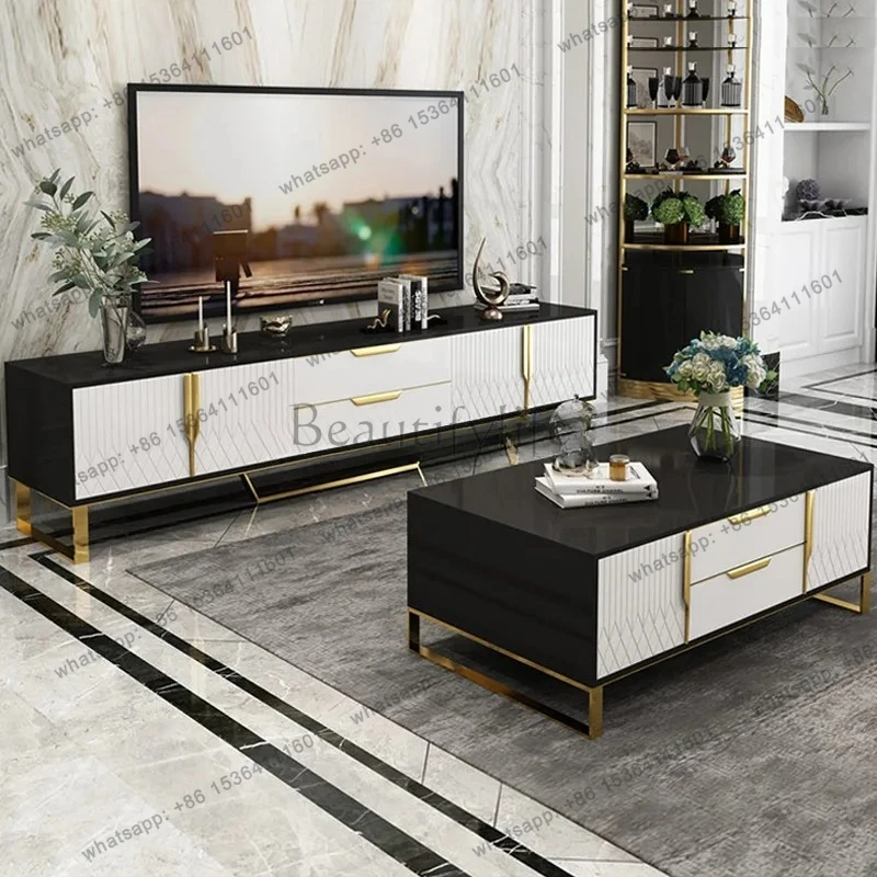 Nordic style TV cabinet coffee table combination small apartment living room bedroom 2 meters storage floor cabinet