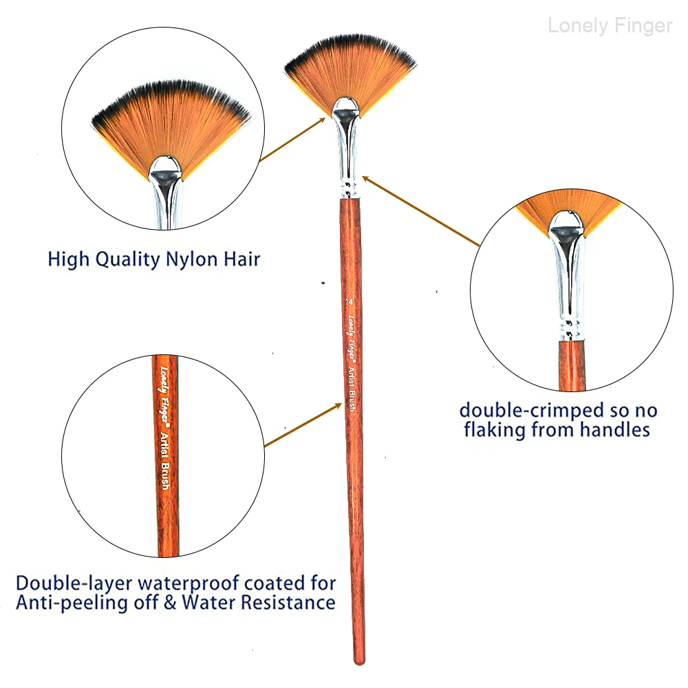 مجموعة فرش طلاء مروحة الفنان مكونة من 9 قطع، أطراف فرشاة مضادة لتساقط الشعر من النايلون، مقبض خشبي لعقد مريح، أكريليك O #5