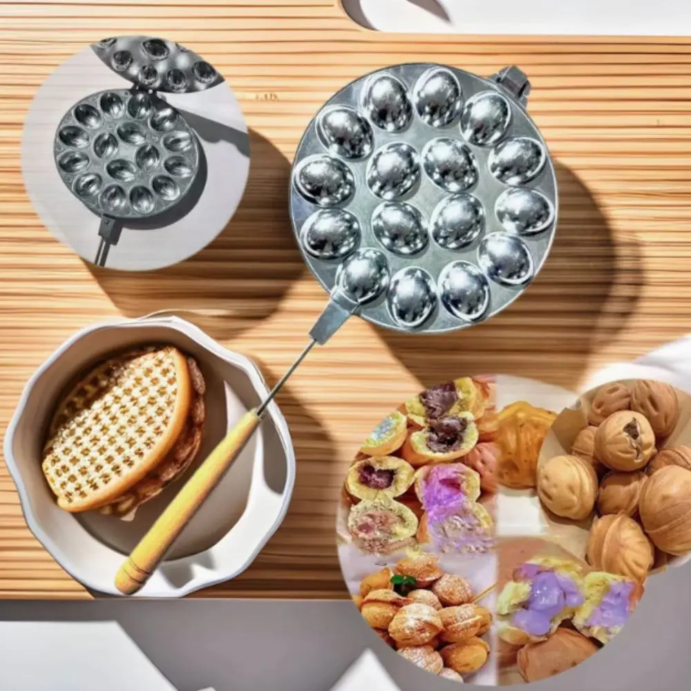 12/16 Holes Walnut Cookie Mold Aluminum Alloy Non-stick Walnut Cookie Maker Wood Handle Nut Cookies Mold Bakery