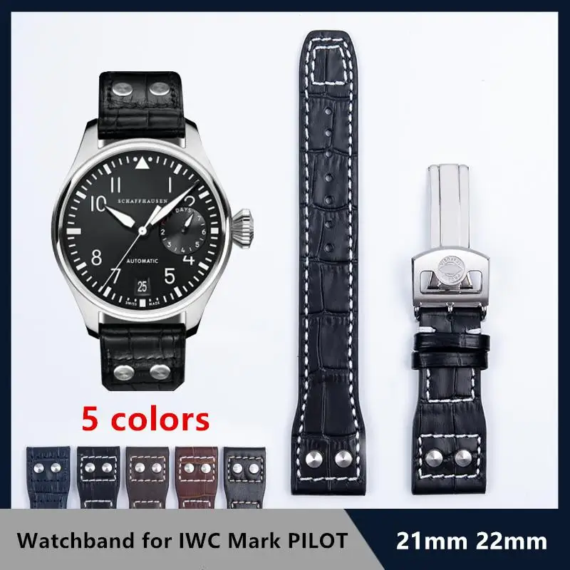 NFR 21mm 22mm Soft Quality Genuine Leather Watchband For IWC Strap Big Pilot's Mark 18 Spitfire TOP GUN Fold Buckle Soft Watch