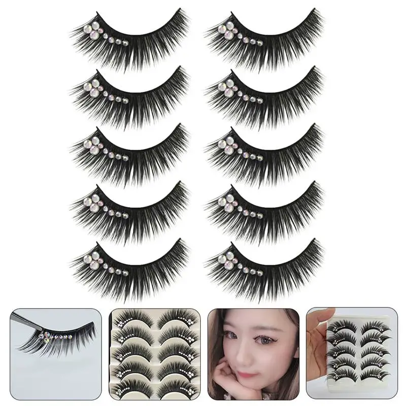 

5 Pairs Diamond Eyelashes Women Fake Makeup Natural Look Rhinestone Realistic Exaggerated