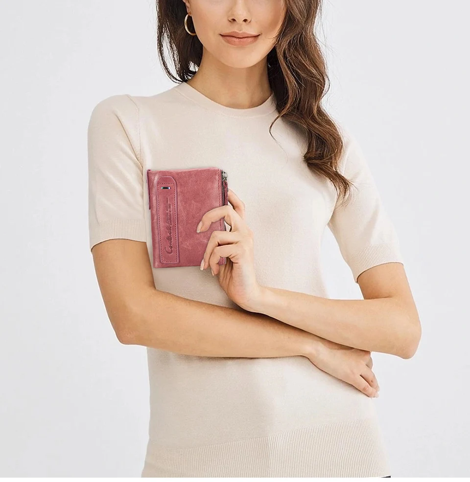 CONTACT'S Damen Echtleder-Geldbörsen Frauen Bifold Luxus Retro Hochwertige Fotofächer Kartenhalter Reise Dating Geschenk Münzbörse – Detail 20