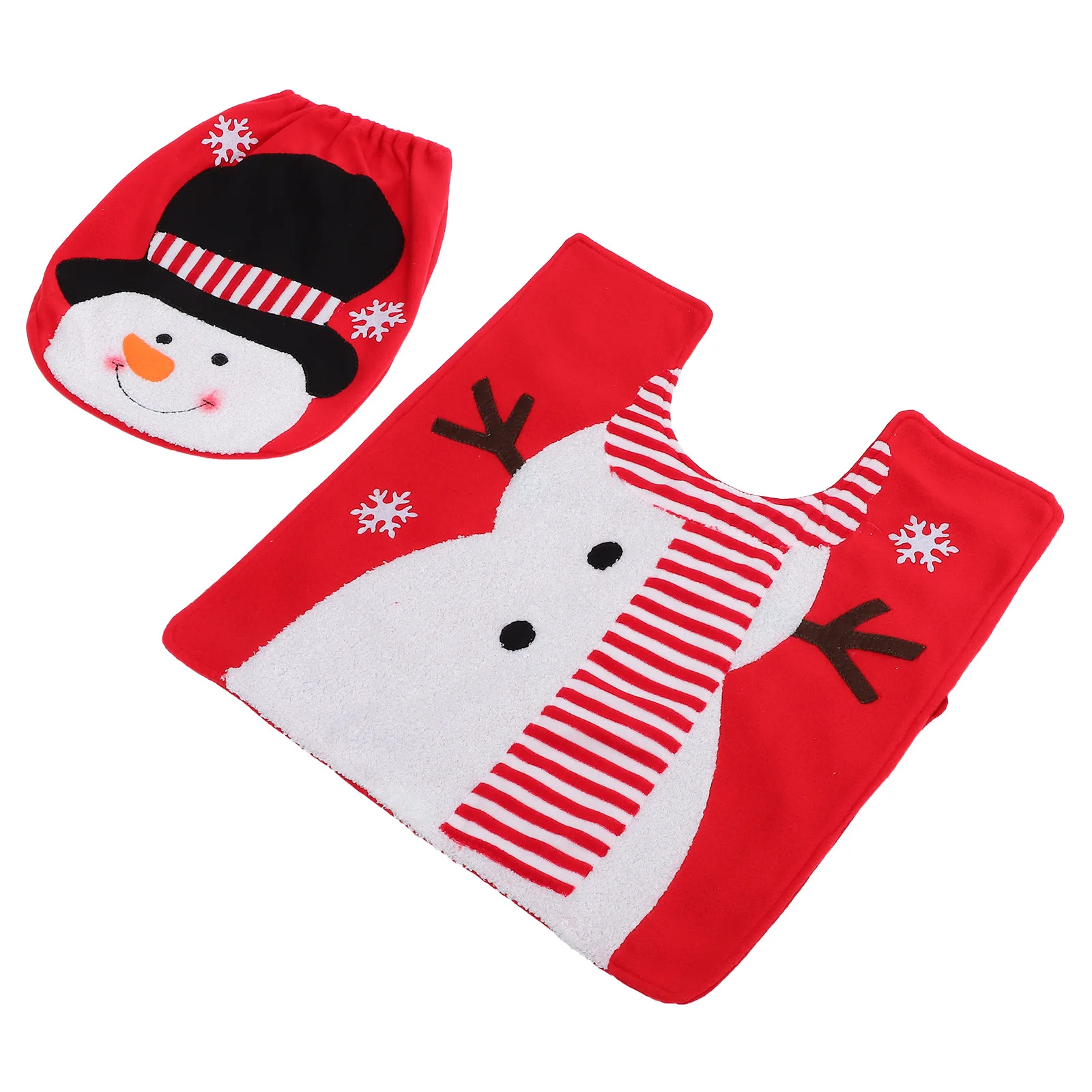 

1Set Xmas Toilet Lid Protector Christmas Toilet Floor Mat Snowman Decorative Non-Slip Mat Bathroom Floor Cushion