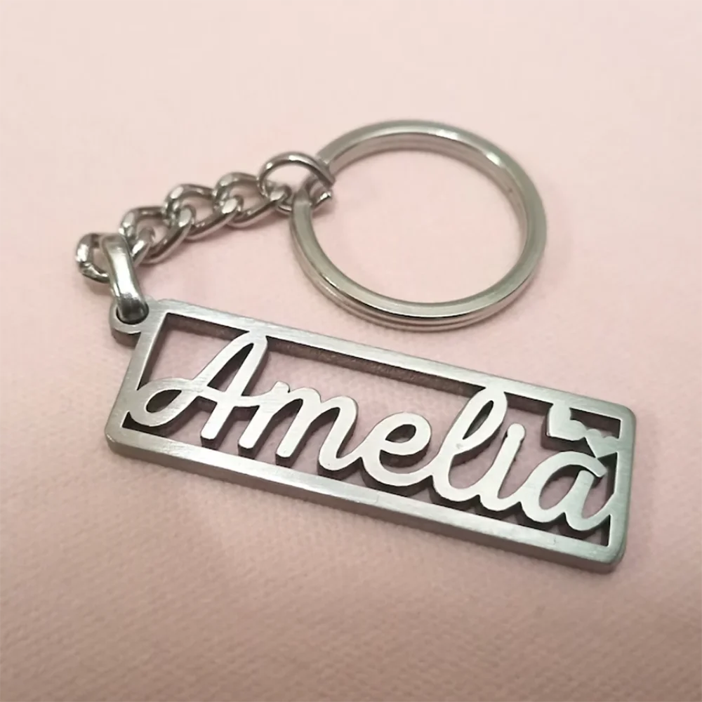 Imagem -03 - Personalizado Nome Letra Retangular Chaveiro para Marido Presente Requintado para a Família 25 Aço Inoxidável